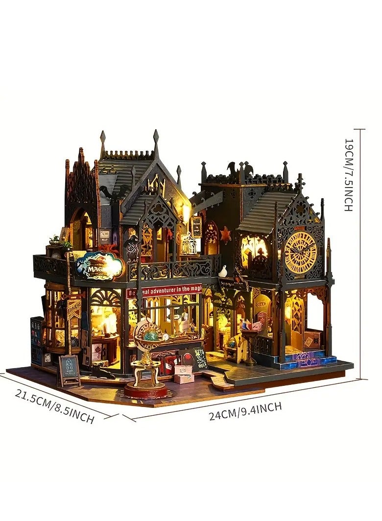 Enchanting Magic Shop DIY Model Kit - Handcrafted Wooden Miniature House with Vintage Design - Creative 3D Puzzle for Hobbyists and Gifts (Batteries and Glue not included) - Image 1